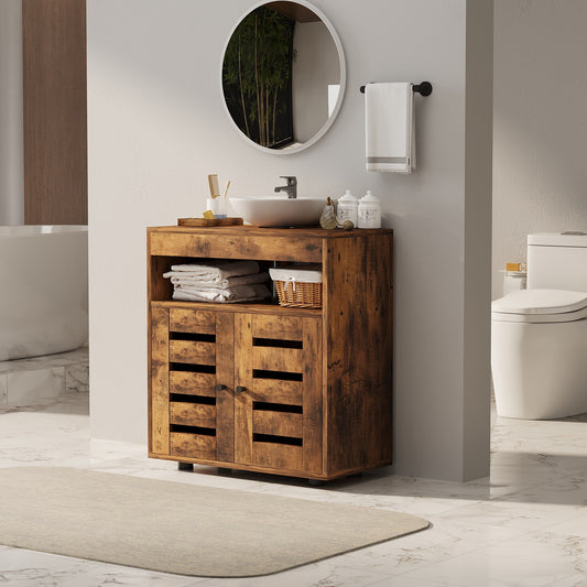 Masca Chiuveta Baie din MDF 60 cm, Dulap sub Lavoar Maro Rustic cu Usi