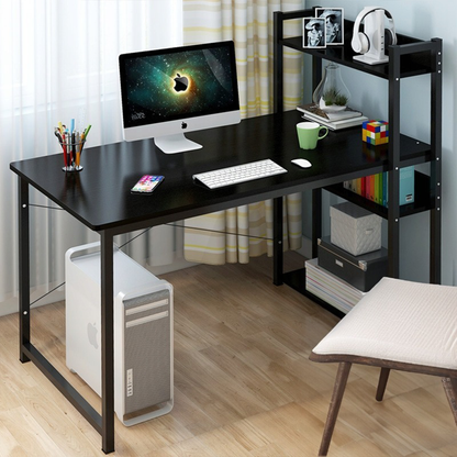 Birou cu bibliotecă 120 cm – negru, MDF, 3 rafturi, pentru tineri