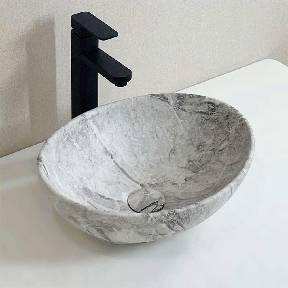 Lavoar baie 42 cm marmură – ceramică, design modern, montaj pe blat