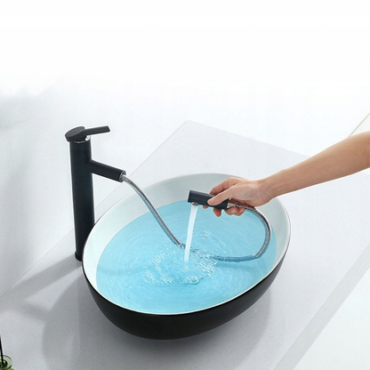 Lavoar Rebiko 42 cm – ceramică alb + negru, stil modern minimalist