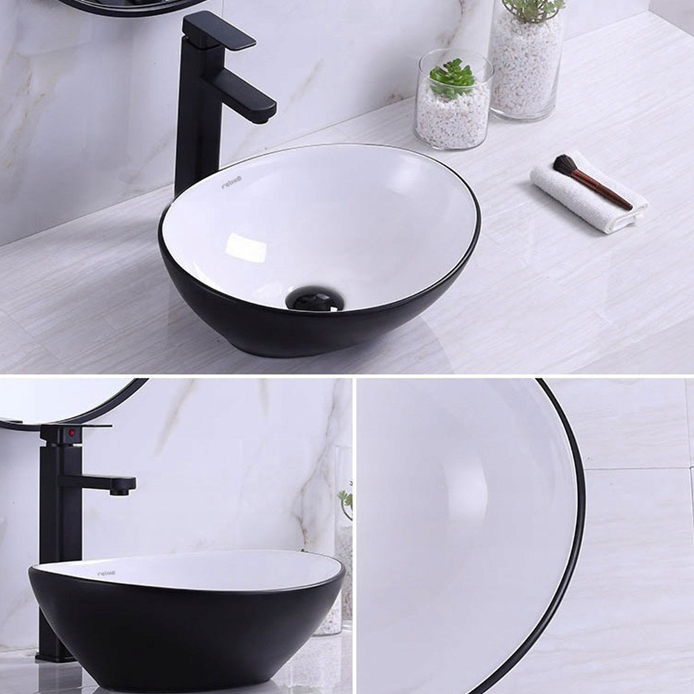 Lavoar Rebiko 42 cm – ceramică alb + negru, stil modern minimalist