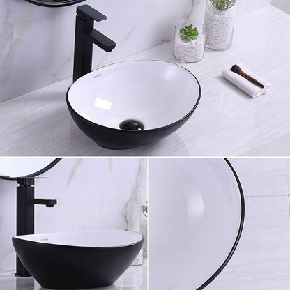 Lavoar Rebiko 42 cm – ceramică alb + negru, stil modern minimalist