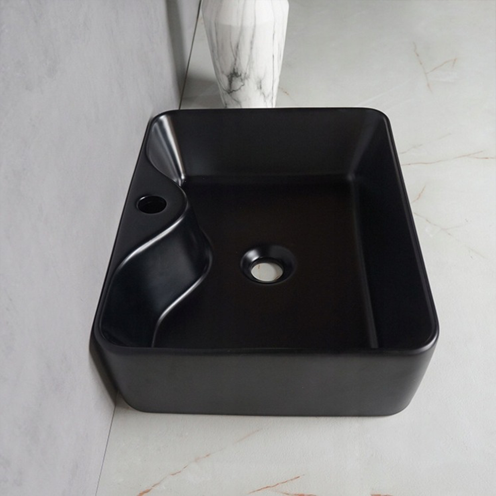 Lavoar Rebiko 48 cm – ceramică negru mat, stil modern/industrial