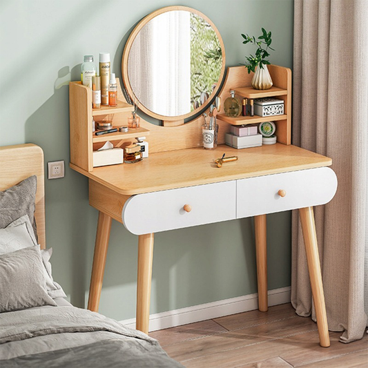 Măsuță de toaletă cu oglindă rotundă 80x40x120 cm – stil clasic și funcționalitate modernă