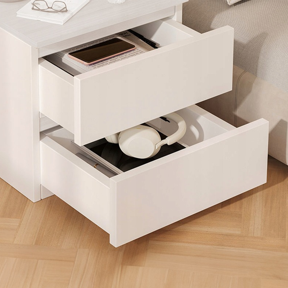 Noptieră modernă 41 cm – alb, cu sertare, design minimalist