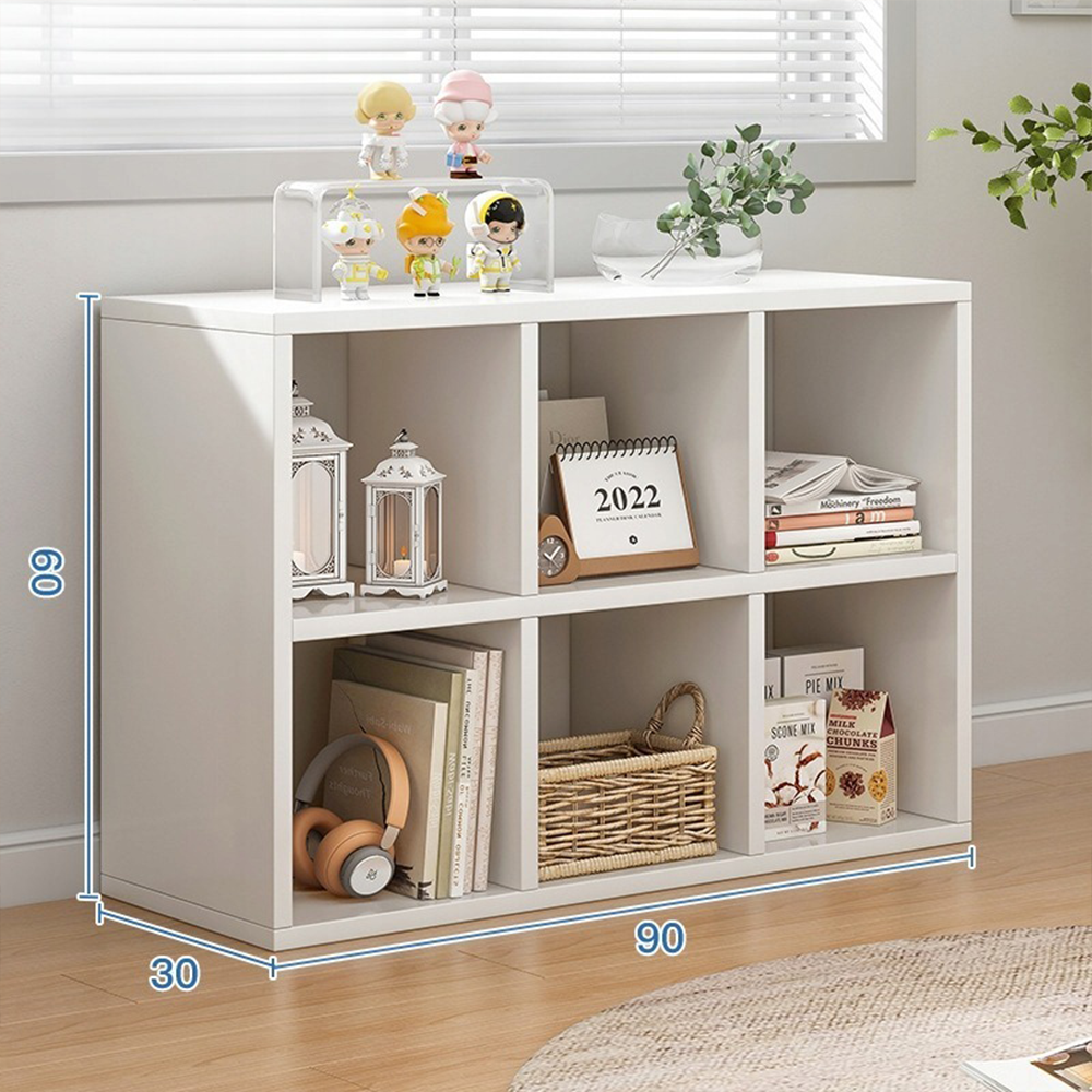 Bibliotecă 6 cuburi 90 cm – albă, MDF, pentru living/birou