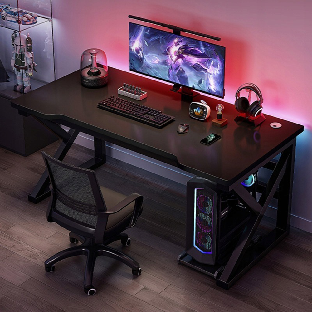 Birou gamer 120x60 cm – negru, MDF, pentru setup complet
