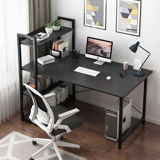 Birou cu bibliotecă 120 cm – negru, MDF, 3 rafturi, pentru tineri