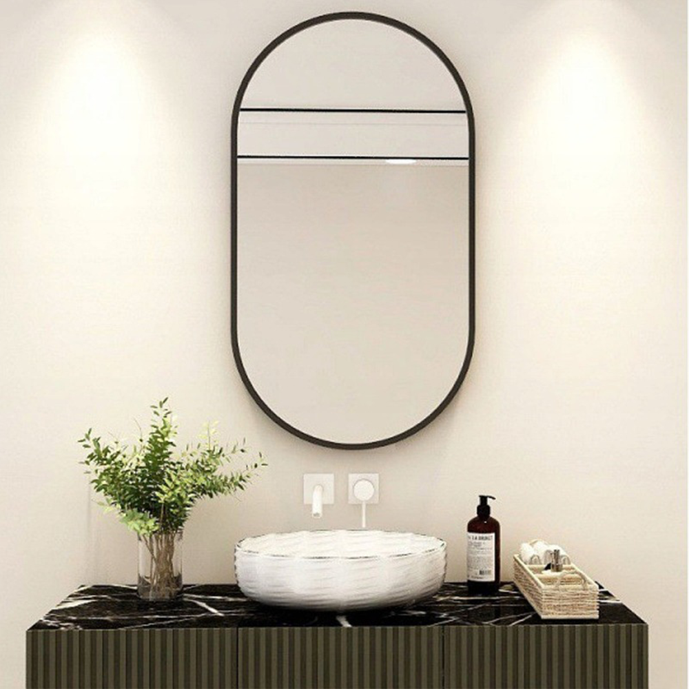 Oglindă rotunjită 75 cm – montaj perete, stil modern/scandinav, decorativă