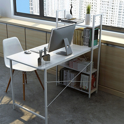 Birou alb 120 cm – cu rafturi laterale, MDF, design modern/scandinav