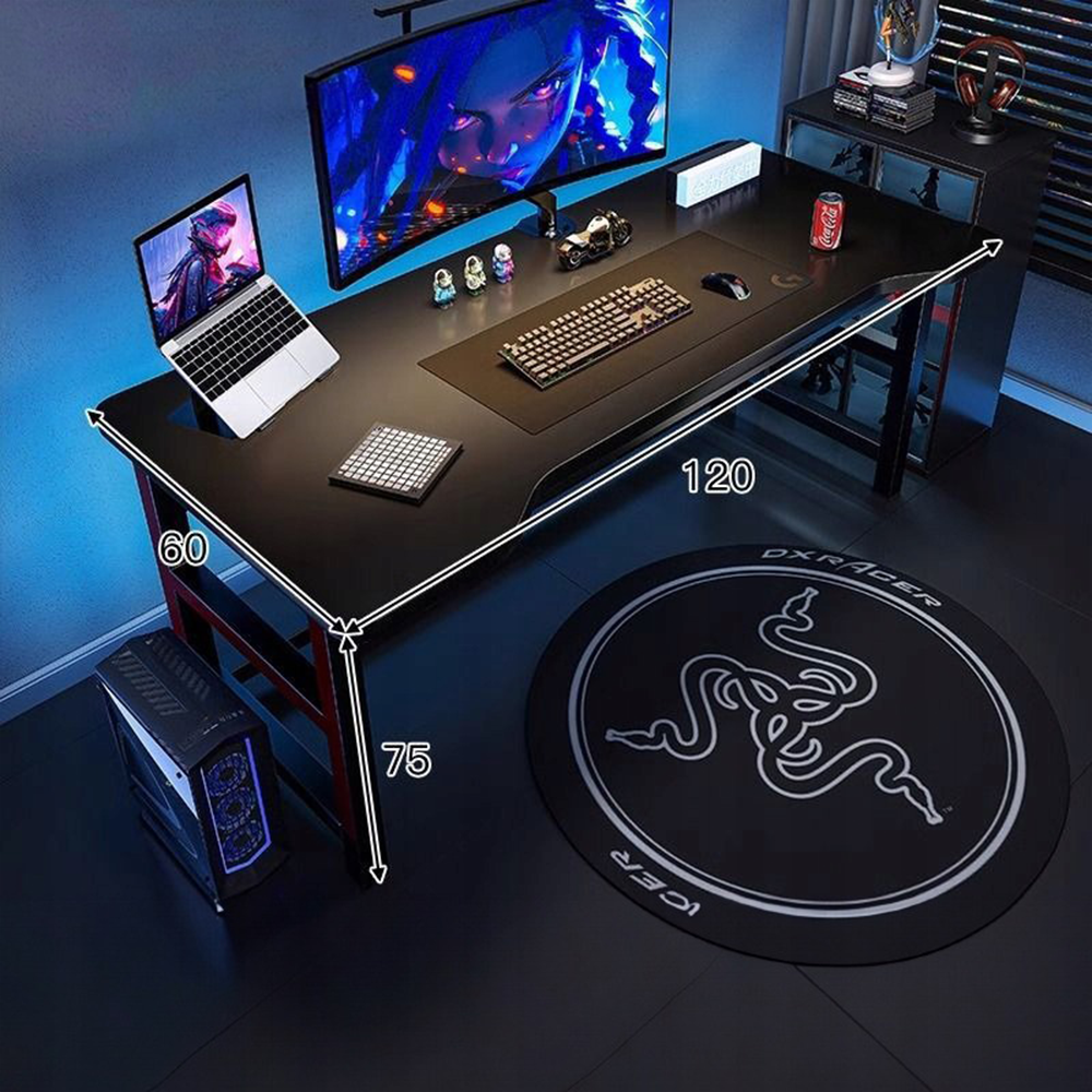 Birou gamer 120x60 cm – negru, MDF + metal, stil loft
