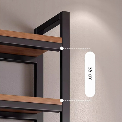 Bibliotecă industrială 190 cm – 5 rafturi + dulap, MDF + metal