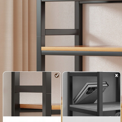 Bibliotecă industrială 190 cm – 5 rafturi + dulap, MDF + metal