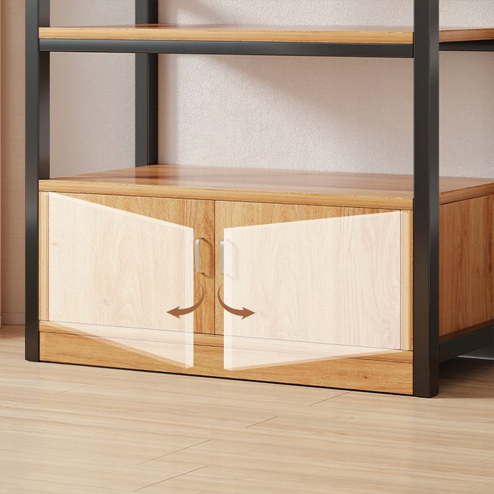 Bibliotecă industrială 190 cm – 5 rafturi + dulap, MDF + metal
