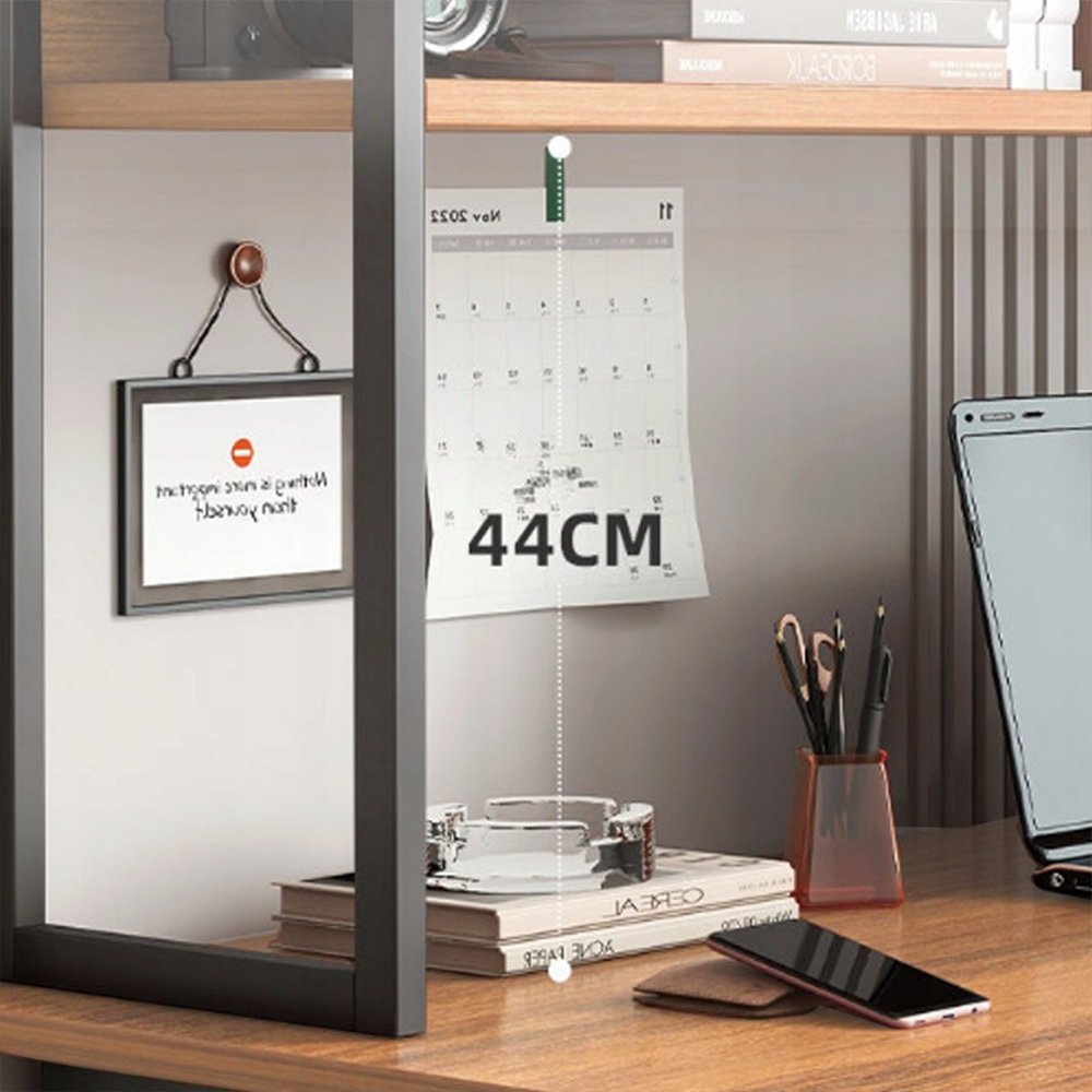 Birou cu rafturi 120 cm – stejar deschis, MDF + metal, design loft modern