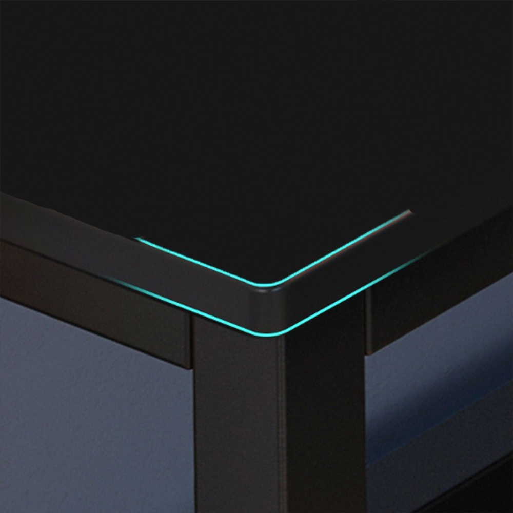 Birou colțar în L 140x100 cm – negru, MDF + metal, pentru gaming și birou
