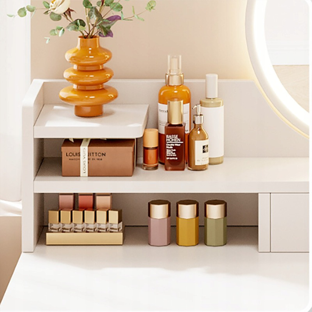Măsuță toaletă cu oglindă 80 cm – alb, MDF, organizare cosmetice și bijuterii