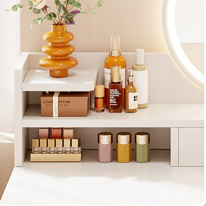 Măsuță toaletă cu oglindă 80 cm – alb, MDF, organizare cosmetice și bijuterii