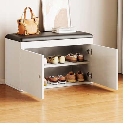 Bancă pantofi compactă 60 cm – alb, MDF, depozitare integrată pentru hol