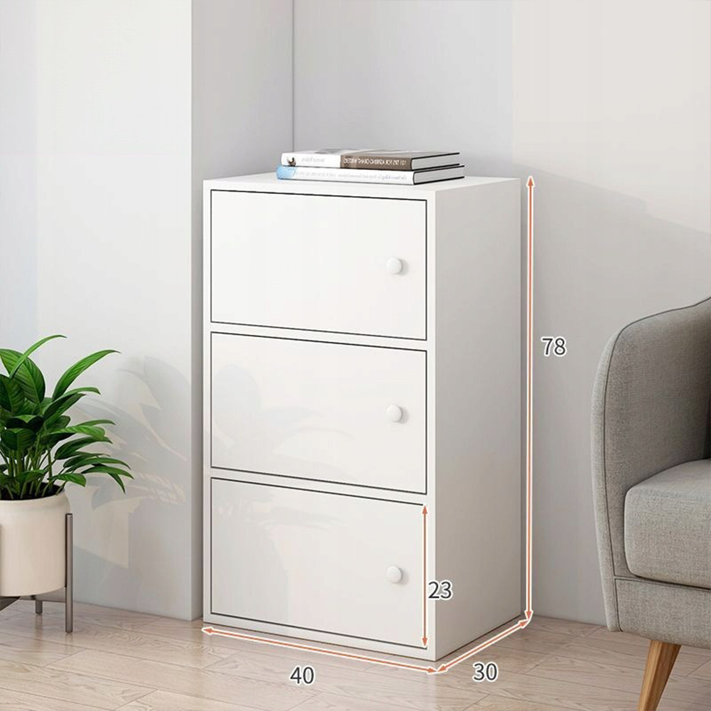 Comodă depozitare albă 78 cm – MDF, 3 polițe, pentru living/dormitor