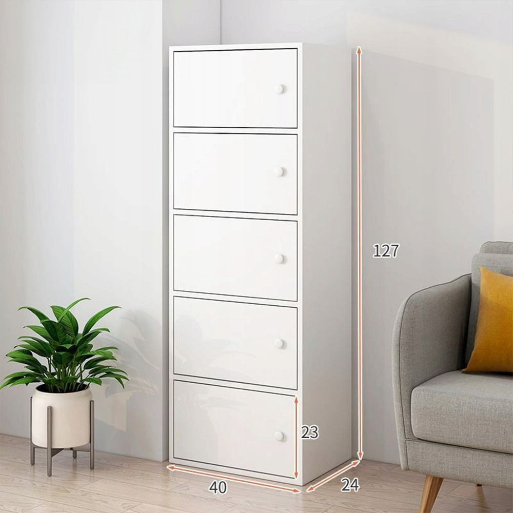 Dulap alb 127 cm – 5 polițe, MDF, pentru living/dormitor/hol