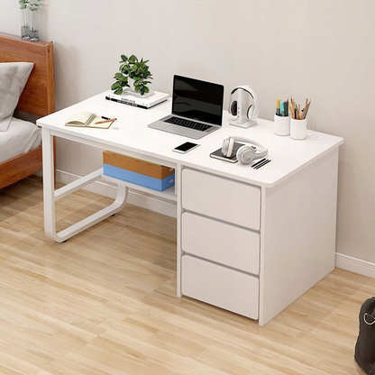Birou modern 120 cm alb – MDF, cu polițe, pentru laptop și PC
