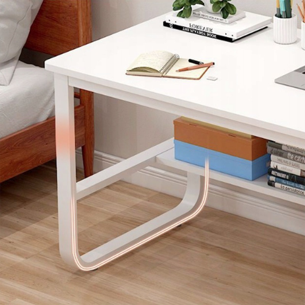 Birou modern 120 cm alb – MDF, cu polițe, pentru laptop și PC