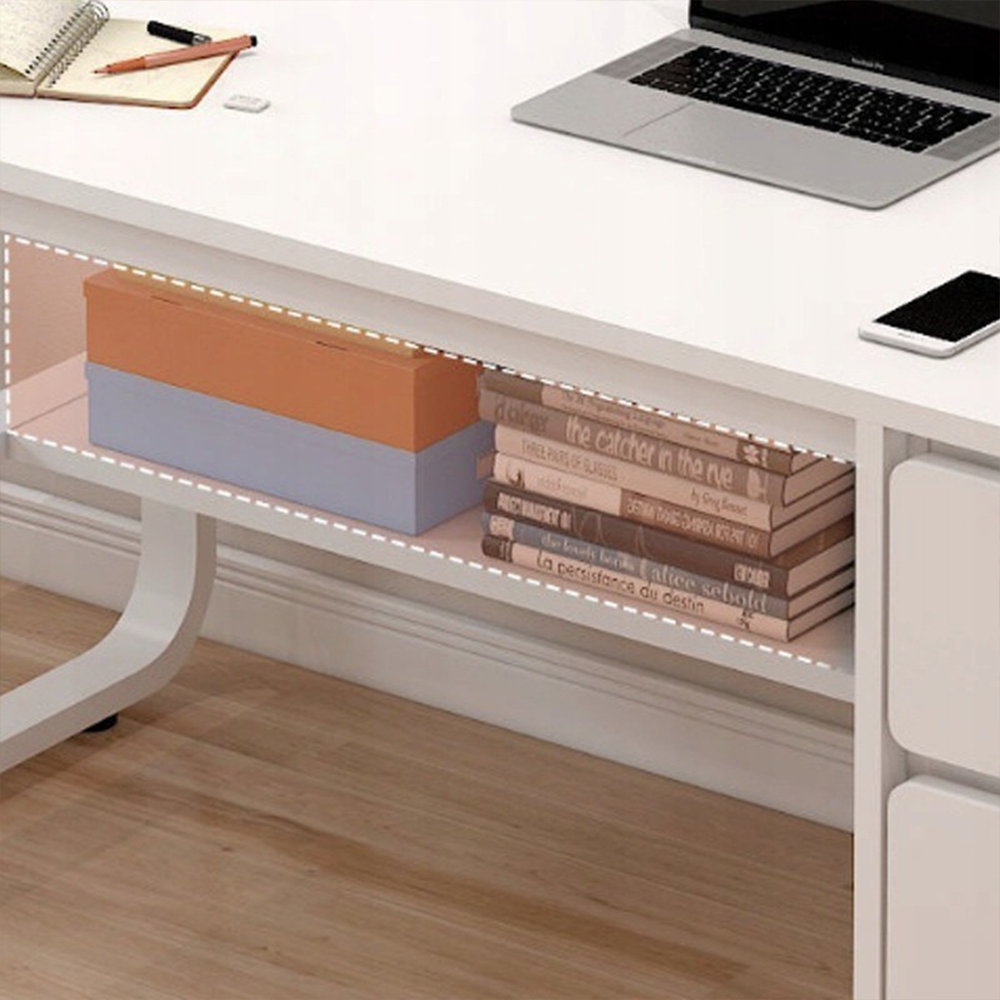 Birou modern 120 cm alb – MDF, cu polițe, pentru laptop și PC