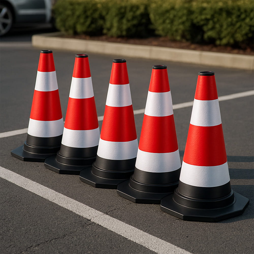 Set 3 conuri avertizare 60 cm – portocalii, plastic flexibil