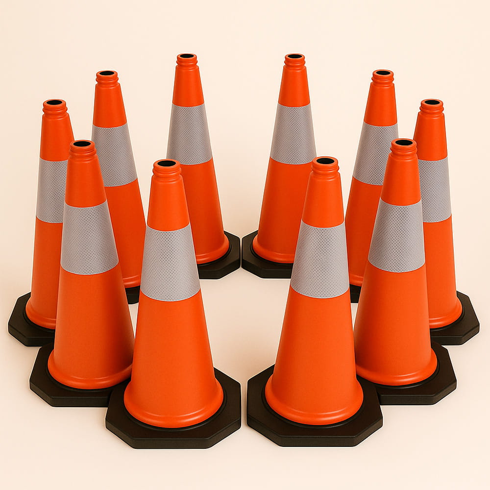 Conuri trafic 75 cm – set 10 buc, reflectorizante, pentru drumuri și șantiere