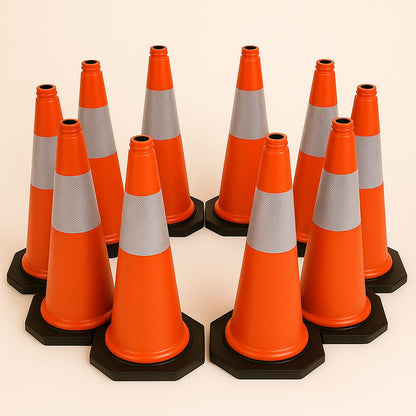 Conuri trafic 75 cm – set 10 buc, reflectorizante, pentru drumuri și șantiere