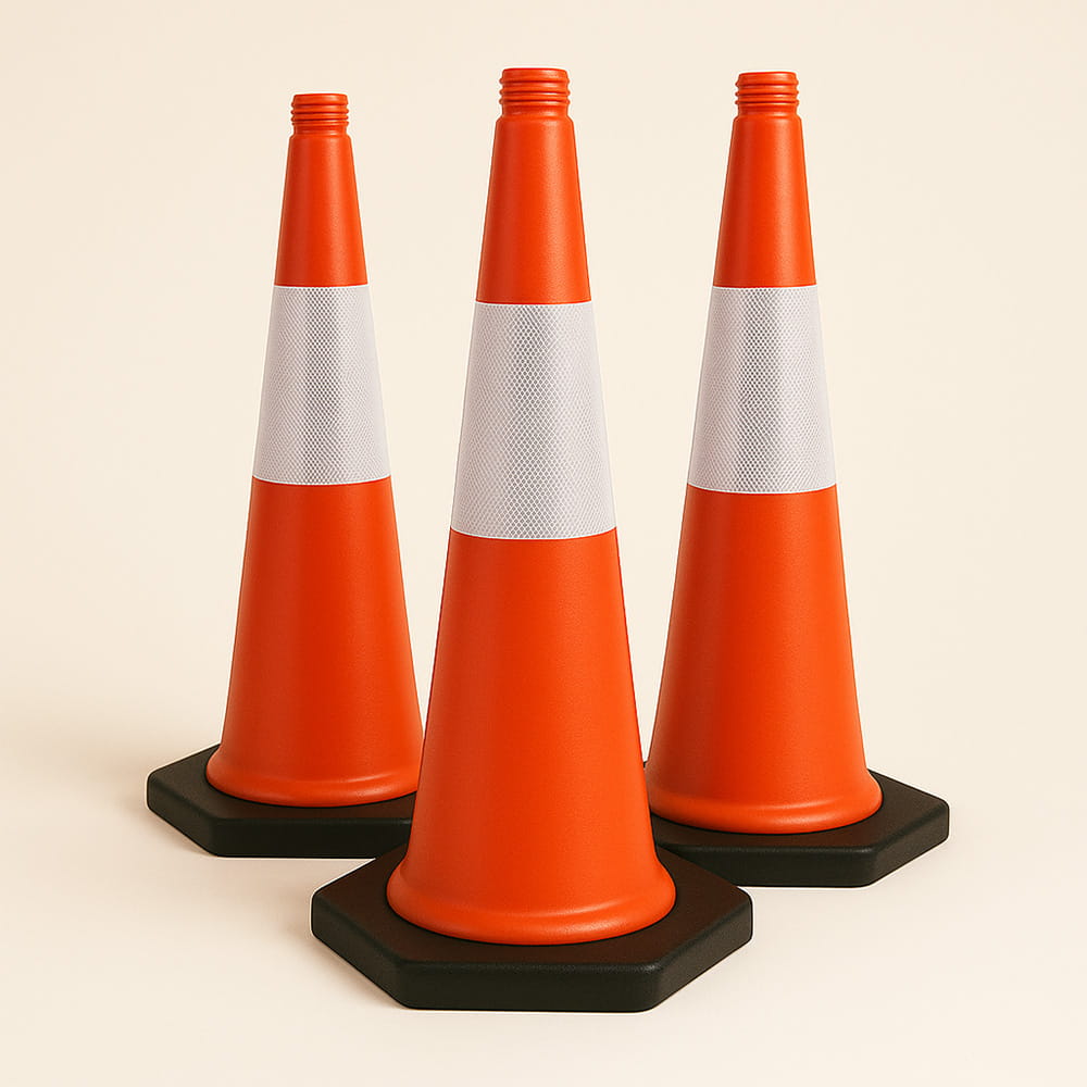 Conuri trafic 75 cm – set 3 buc, reflectorizante, pentru drumuri și șantiere