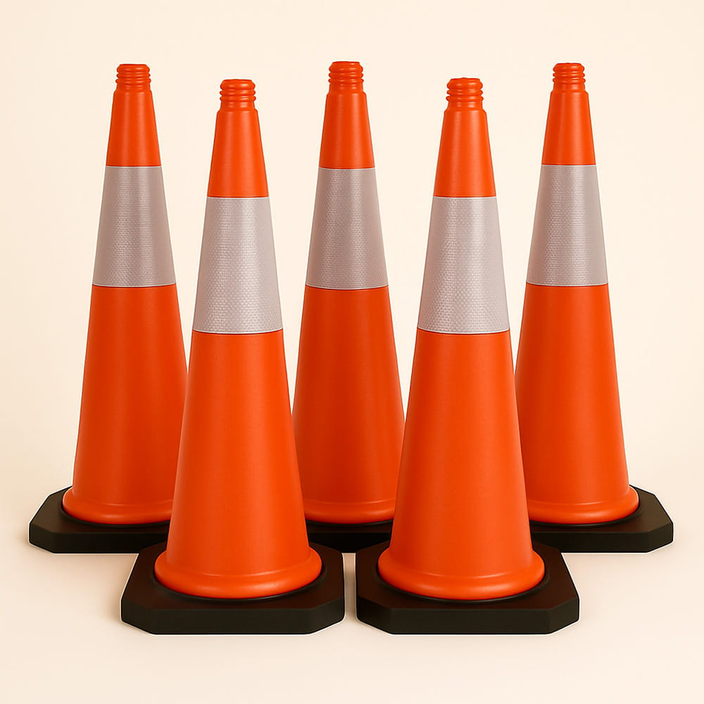 Conuri trafic 75 cm – set 5 buc, reflectorizante, pentru drumuri și șantiere
