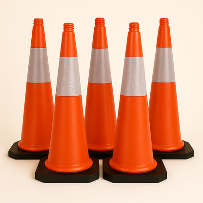 Conuri trafic 75 cm – set 5 buc, reflectorizante, pentru drumuri și șantiere