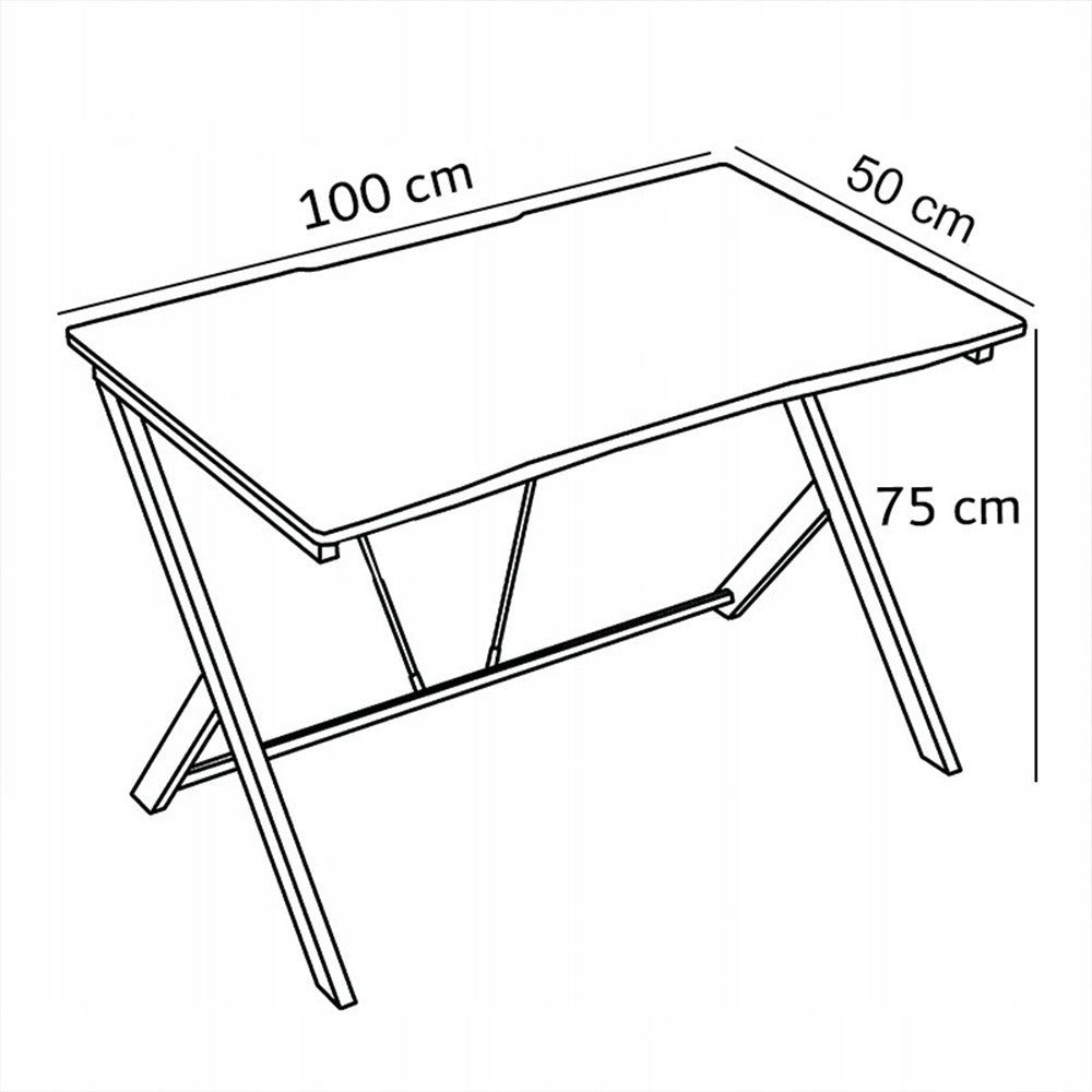 Birou gamer 100x50 cm – negru carbon, MDF + oțel, compact