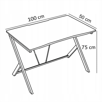 Birou gamer 100x50 cm – negru carbon, MDF + oțel, compact