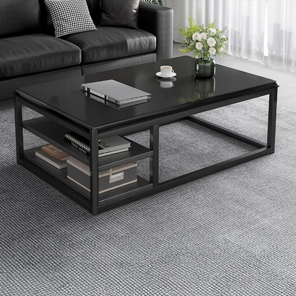 Masă cafea 120 cm – MDF, rafturi, stil industrial pentru living