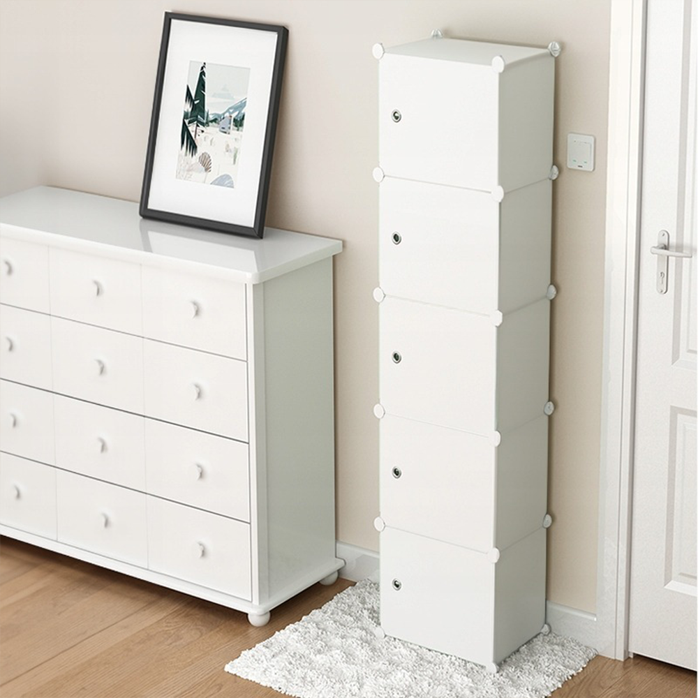Dulap modular alb 185 cm – 5 polițe, organizator haine, plastic durabil
