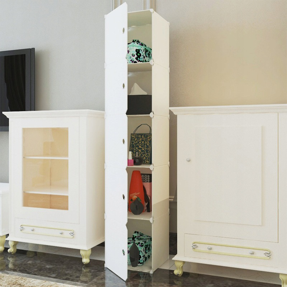 Dulap modular alb 185 cm – 5 polițe, organizator haine, plastic durabil