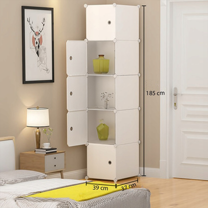 Dulap modular alb 185 cm – 5 polițe, organizator haine, plastic durabil