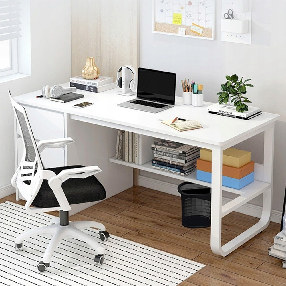Birou alb 100 cm – cu rafturi, MDF, pentru home office
