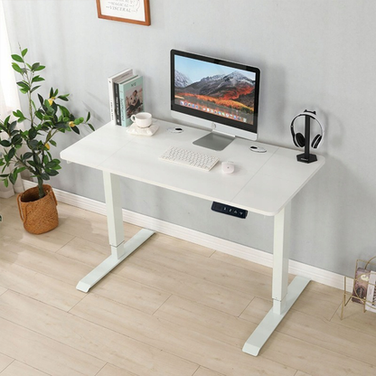 Birou electric 120x60 cm alb – reglabil pe înălțime, pentru lucru și gaming