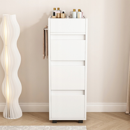 Dulap baie alb 90 cm – îngust, MDF, cu rafturi și compartiment închis