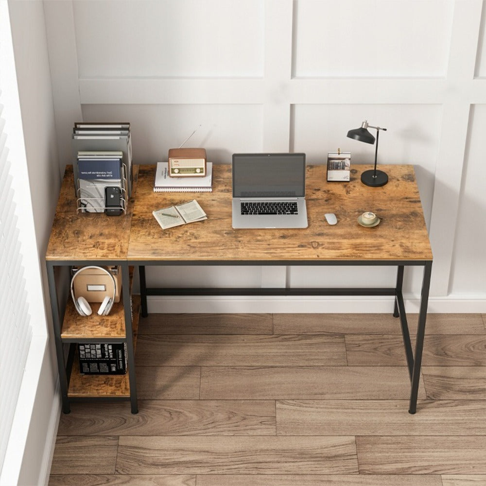 Birou maro rustic 120 cm – cu 2 rafturi laterale, MDF, design loft