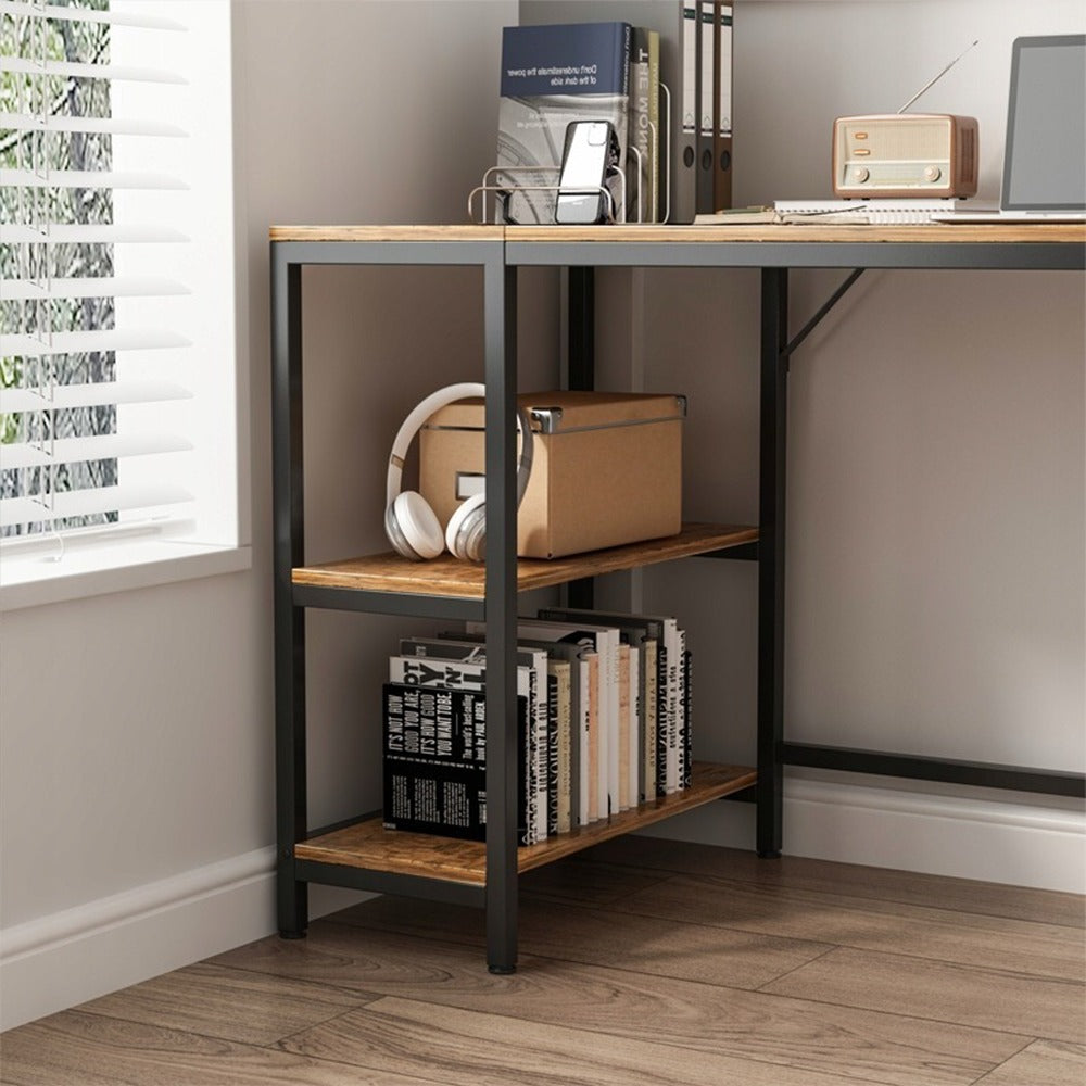 Birou maro rustic 120 cm – cu 2 rafturi laterale, MDF, design loft