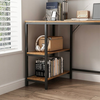Birou maro rustic 120 cm – cu 2 rafturi laterale, MDF, design loft