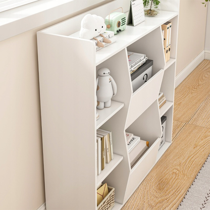 Bibliotecă modernă albă – 106 cm, rafturi deschise, MDF, organizare eficientă