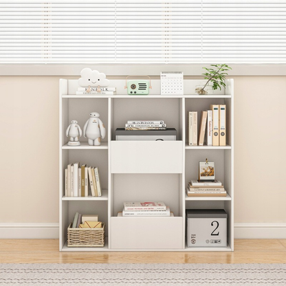 Bibliotecă modernă albă – 106 cm, rafturi deschise, MDF, organizare eficientă