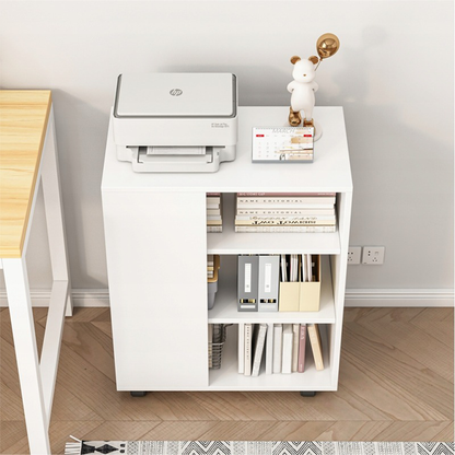 Masă birou 60 cm – alb, MDF + metal, pentru imprimantă și documente