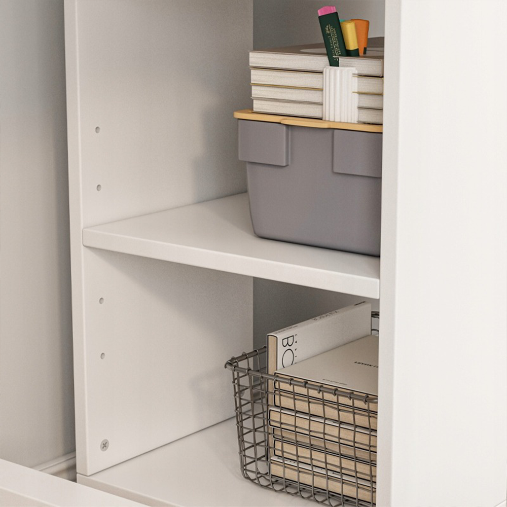 Masă birou 60 cm – alb, MDF + metal, pentru imprimantă și documente